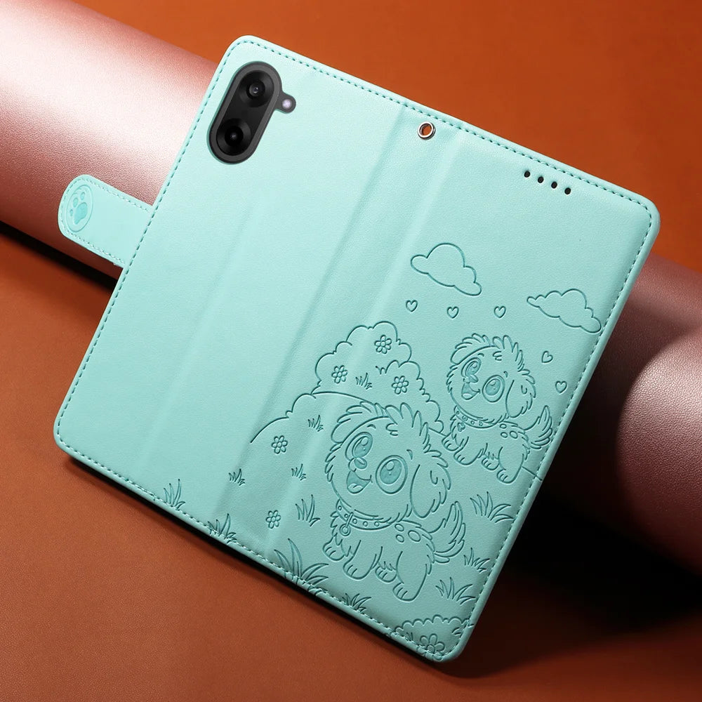For OnePlus Ace 5 Racing 5G / OnePlus Nord CE5 5G Case RFID Blocking Imprinted Dog Pattern PU Leather Phone Cover with Wrist Strap - Green - 4