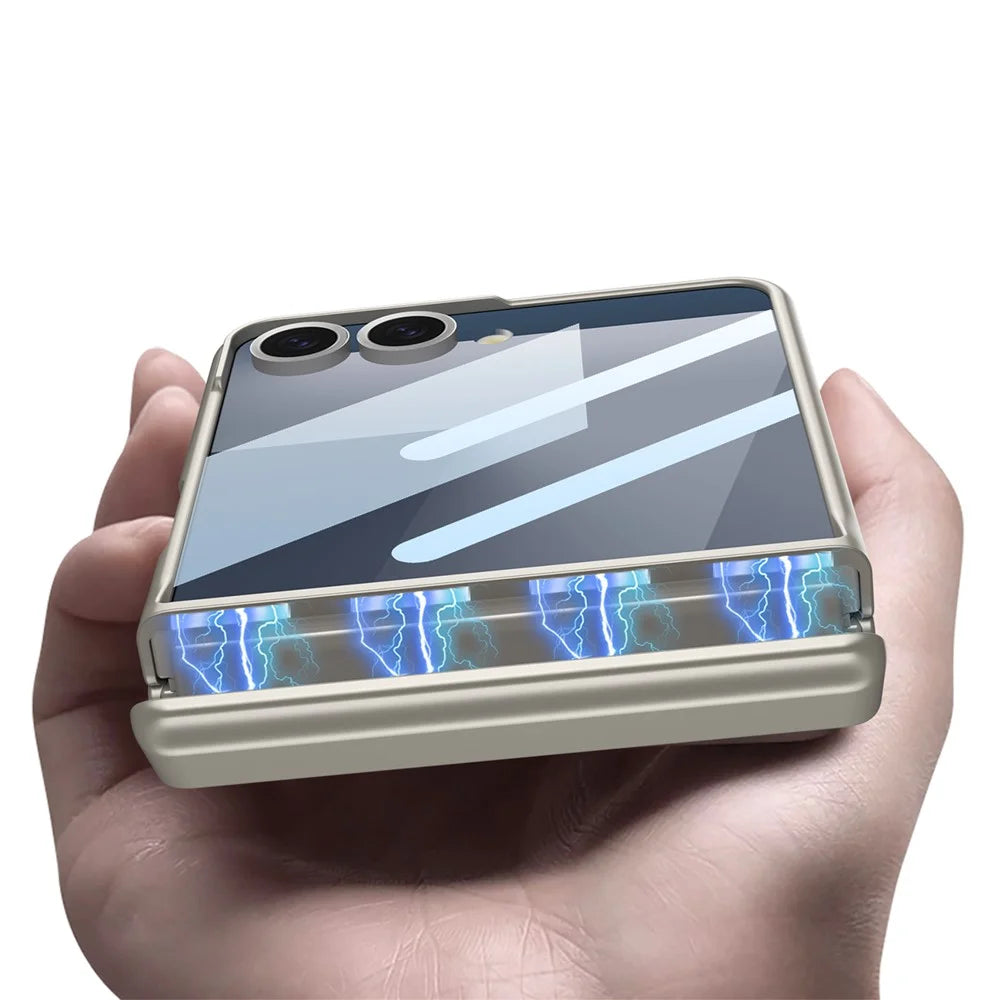 GKK For Samsung Galaxy Z Flip7 5G Magnetic Case Hinge Protection PC Tempered Glass Film Phone Cover - Titanium Grey - 2