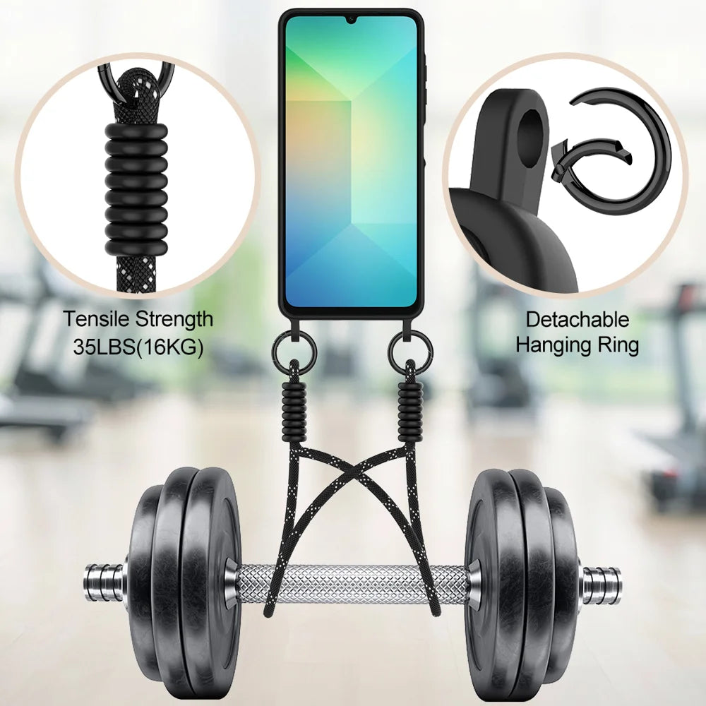 For Samsung Galaxy A06 4G Liquid Silicone Case  Phone Back Cover with Card Holder and Short Strap - Black - 4