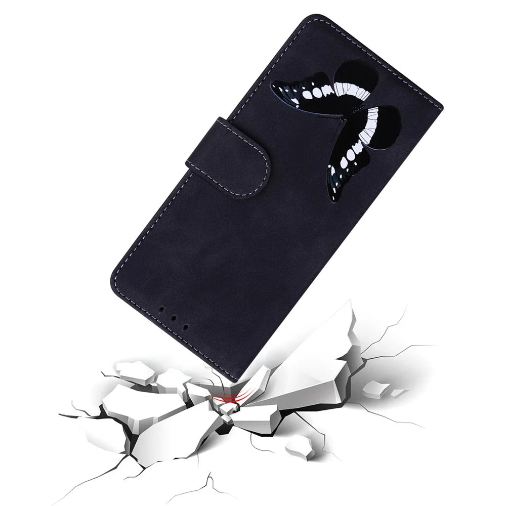 For OnePlus Nord 5 5G / Ace 5 Ultra 5G Stand Case PU Leather Phone Cover Butterfly Printed - Black - 4