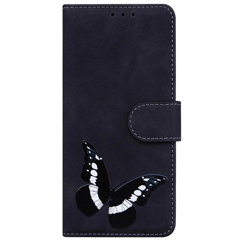 For OnePlus Nord 5 5G / Ace 5 Ultra 5G Stand Case PU Leather Phone Cover Butterfly Printed - Black - 7