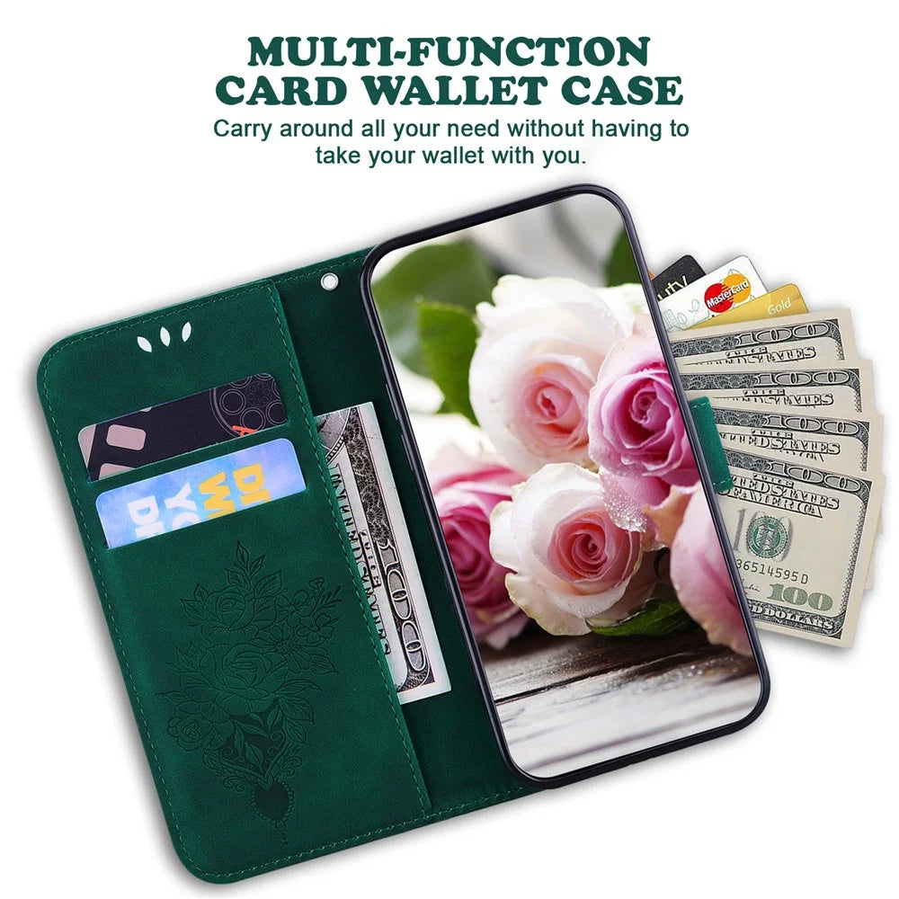 For OnePlus Nord 5 5G / Ace 5 Ultra 5G Case Butterfly Flower Imprint PU Leather Wallet Phone Cover with Strap - Green - 2