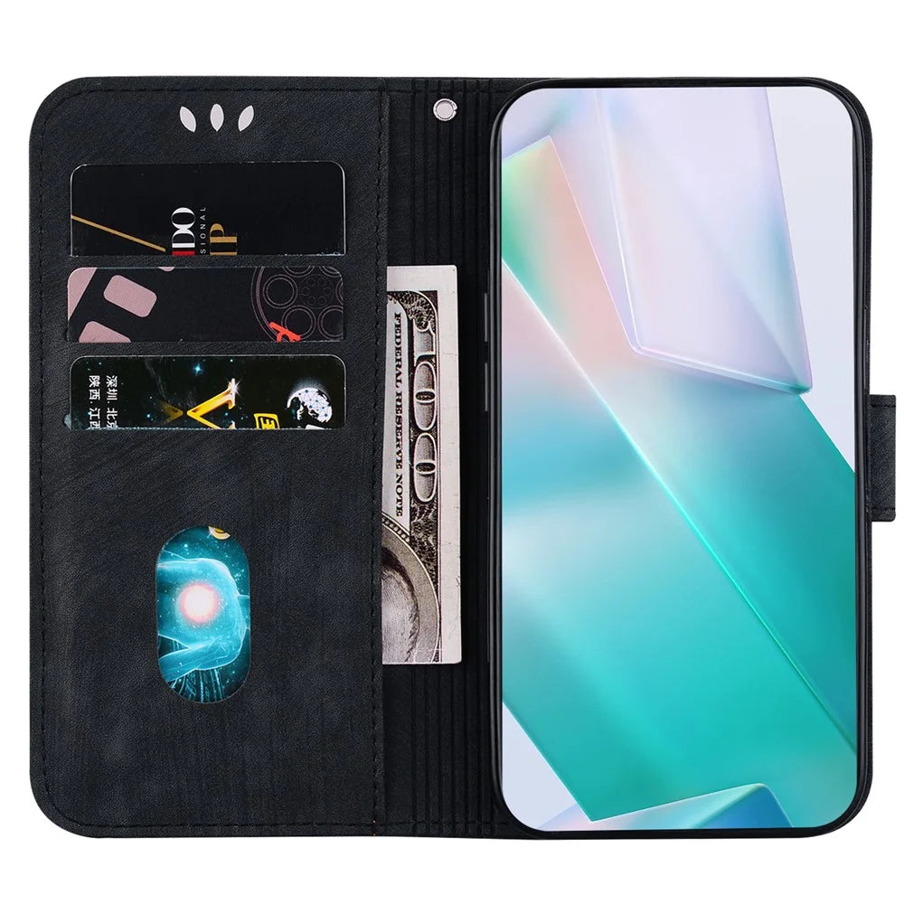 For OnePlus Nord 5 5G / Ace 5 Ultra 5G Wallet Case Tiger Imprint Leather Shockproof Phone Cover with Wrist Strap - Black - 2