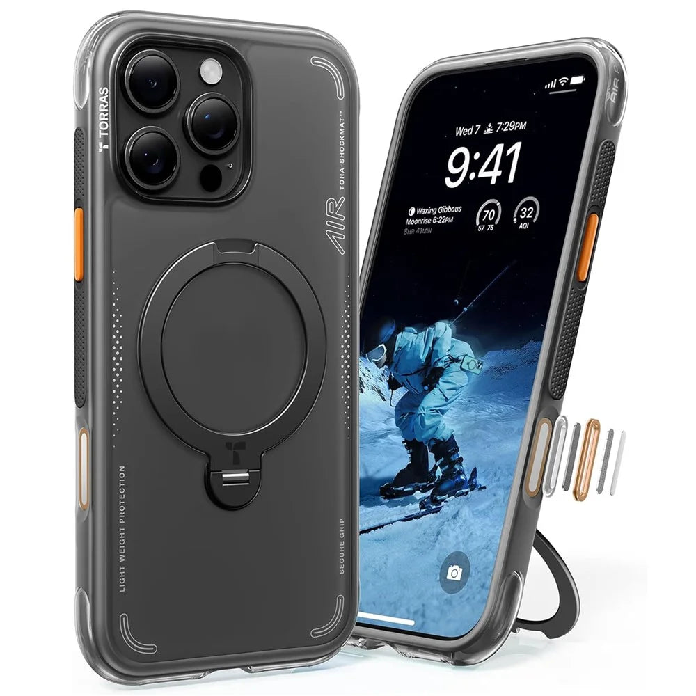 TORRAS Ostand Q3 Air Series For iPhone 16 Pro Case with Kickstand Compatible with MagSafe Shockproof PC + TPU Phone Cover (Amazon Packaging, No EAN Code) - Black - 1