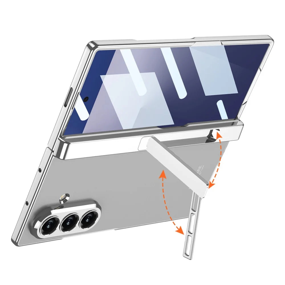 GKK For Samsung Galaxy Z Fold7 5G Crystal Clear Case Magnetic Hinge Protection PC Tempered Glass Kickstand Phone Cover - Silver - 2