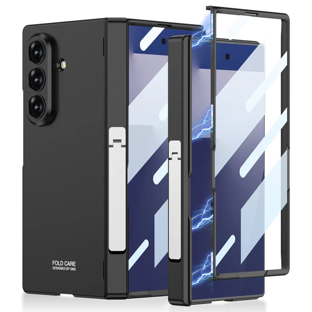 GKK For Samsung Galaxy Z Fold7 5G Case Magnetic Hinge Protection PC + Tempered Glass Kickstand Phone Cover - Black - 1
