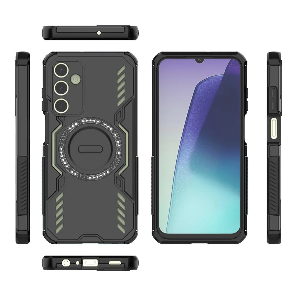 For Samsung Galaxy A25 5G (Global) (161.0mm) Magnetic Case Butterfly Armor Hollow Heat Dissipation PC + TPU Phone Cover - Black - 5
