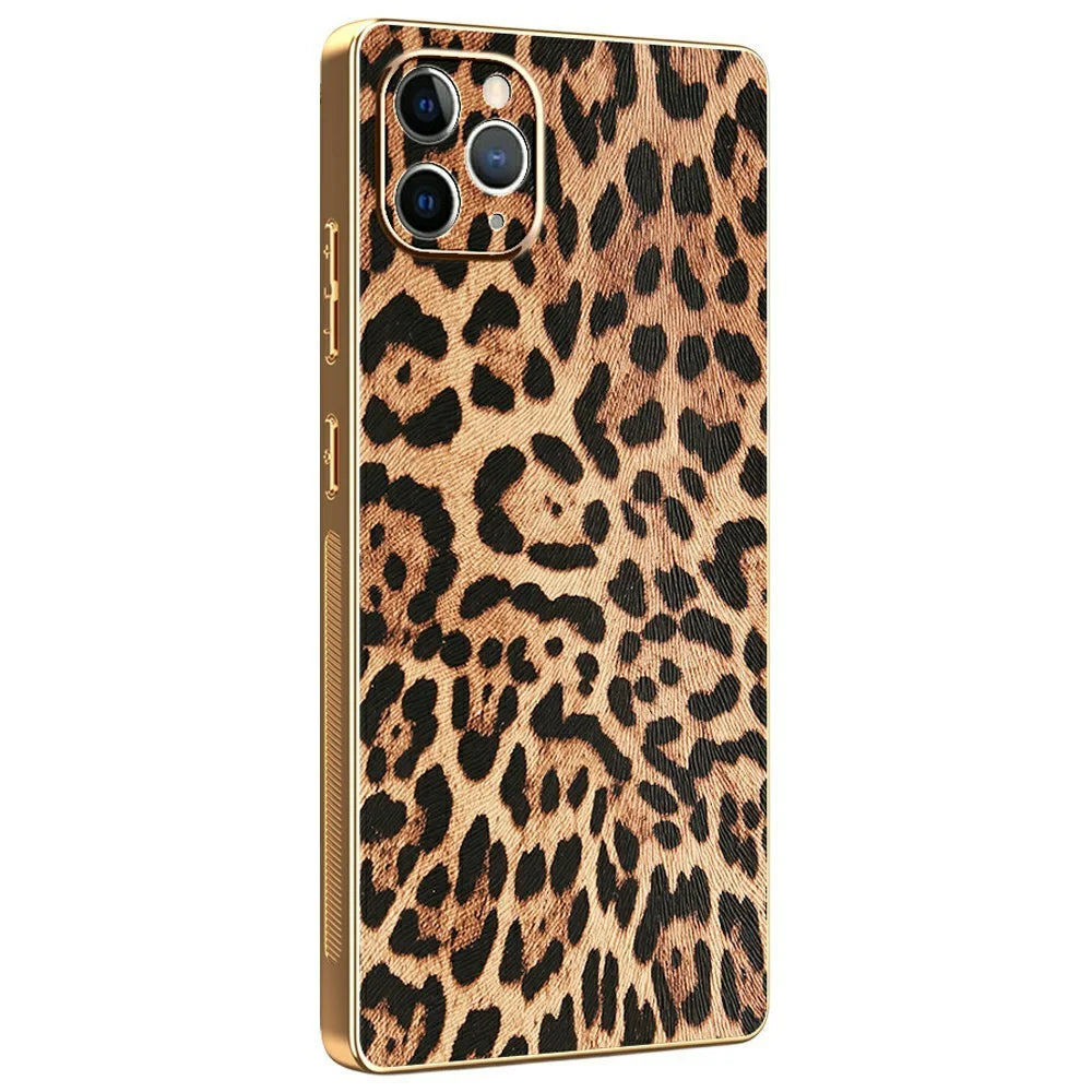 For iPhone 11 Pro Max Case Leopard Print PU Leather Coated PC + TPU Electroplating Phone Cover - 1