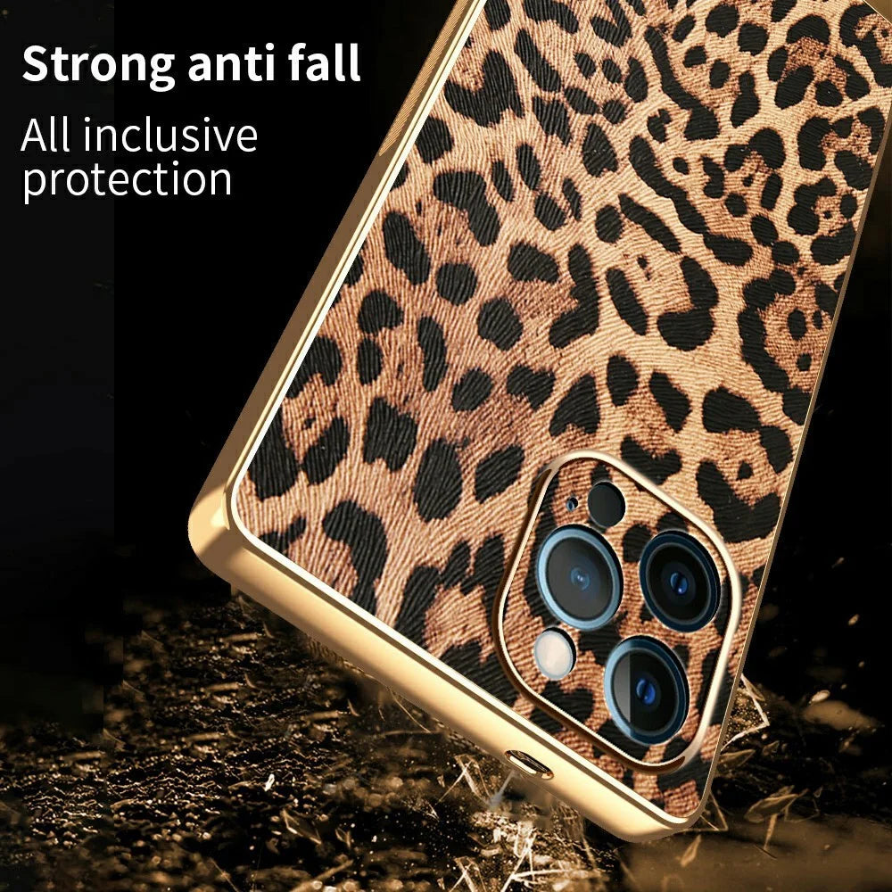 For iPhone 12 Pro Case Leopard Print PU Leather Coated PC + TPU Electroplating Phone Cover - 2