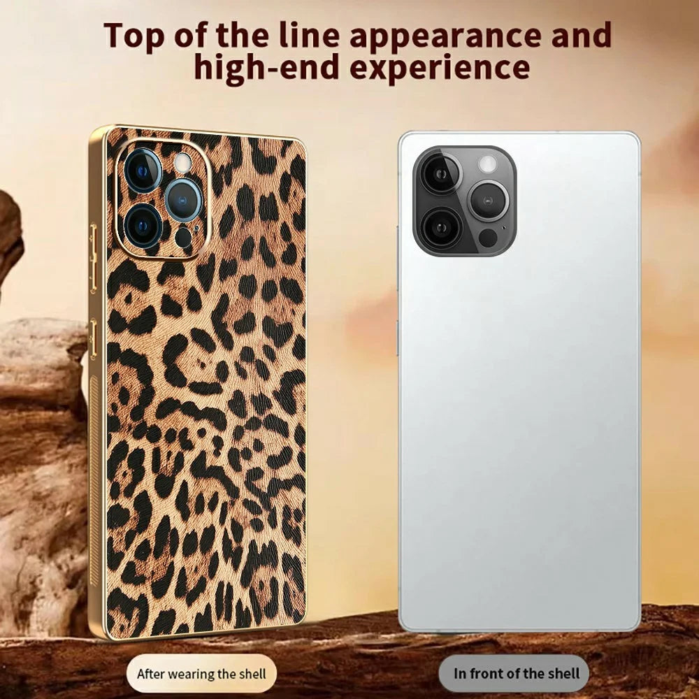 For iPhone 12 Pro Case Leopard Print PU Leather Coated PC + TPU Electroplating Phone Cover - 3
