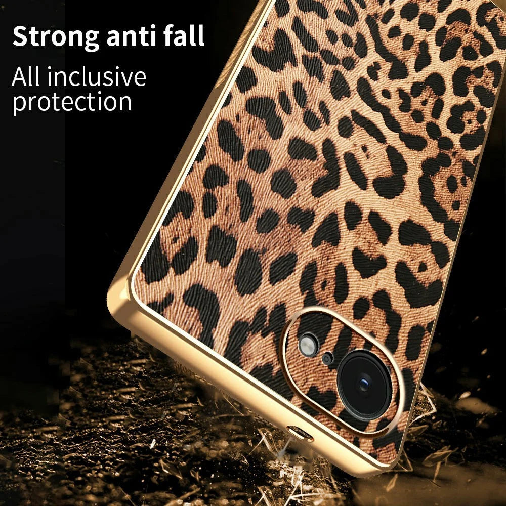 For iPhone 17e / 16e Case Leopard Print PU Leather Coated PC + TPU Electroplating Phone Cover - 2