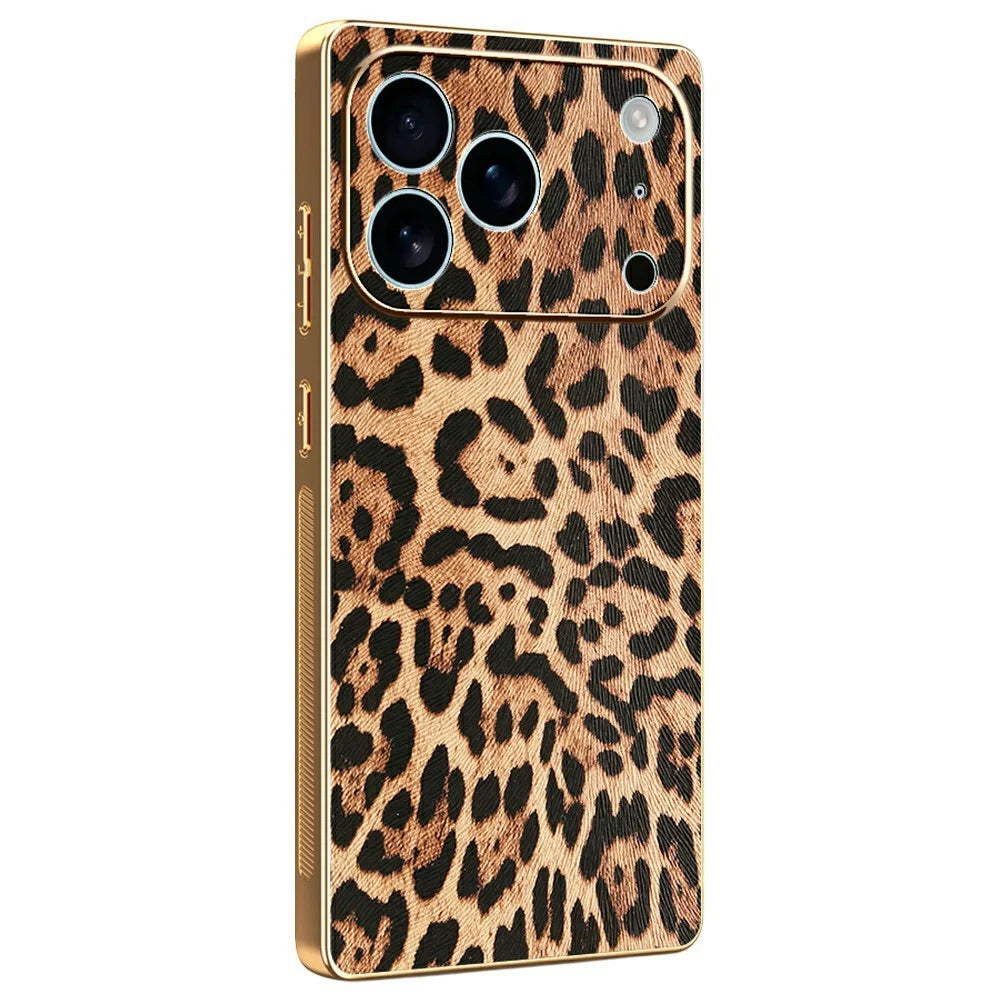 For iPhone 17 Pro Case Leopard Print PU Leather Coated PC + TPU Electroplating Phone Cover - 1
