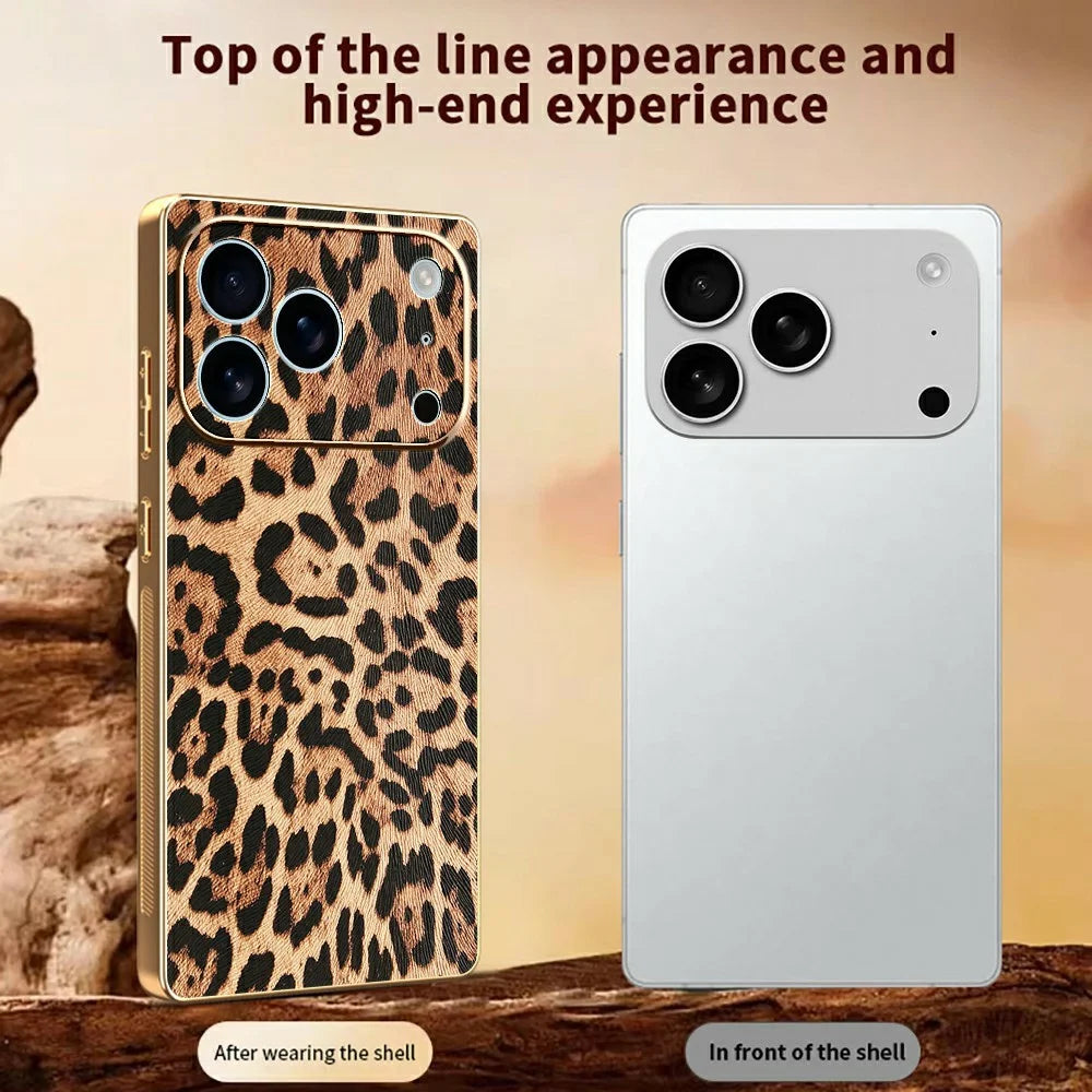 For iPhone 17 Pro Case Leopard Print PU Leather Coated PC + TPU Electroplating Phone Cover - 3
