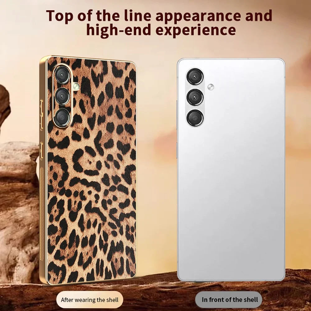 For Samsung Galaxy A14 4G / 5G Case Leopard Print PU Leather Coated PC + TPU Electroplating Phone Cover - 4