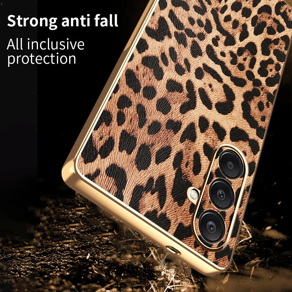 For Samsung Galaxy A26 5G Case Leopard Print PU Leather Coated PC + TPU Electroplating Phone Cover - 3
