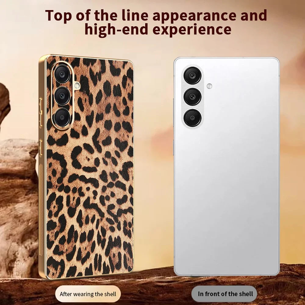 For Samsung Galaxy A26 5G Case Leopard Print PU Leather Coated PC + TPU Electroplating Phone Cover - 4