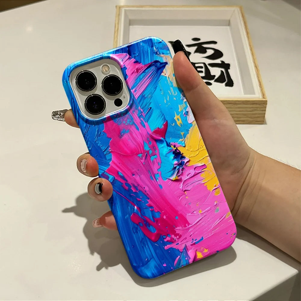 For iPhone 16 Pro Max Case Heat Transfer Oil Painting Pattern Hard PC Phone Cover - Style A - 1