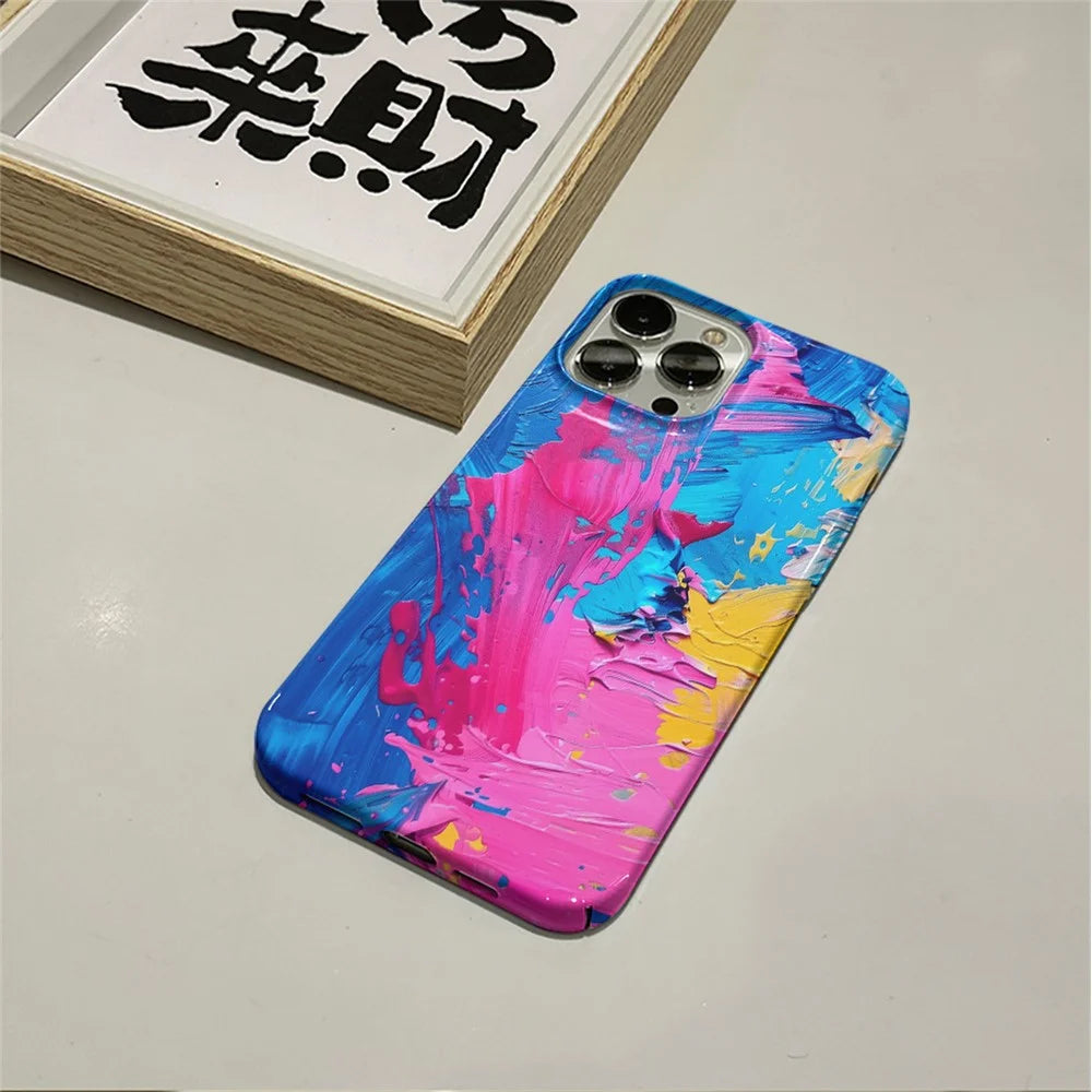 For iPhone 16 Pro Max Case Heat Transfer Oil Painting Pattern Hard PC Phone Cover - Style A - 2
