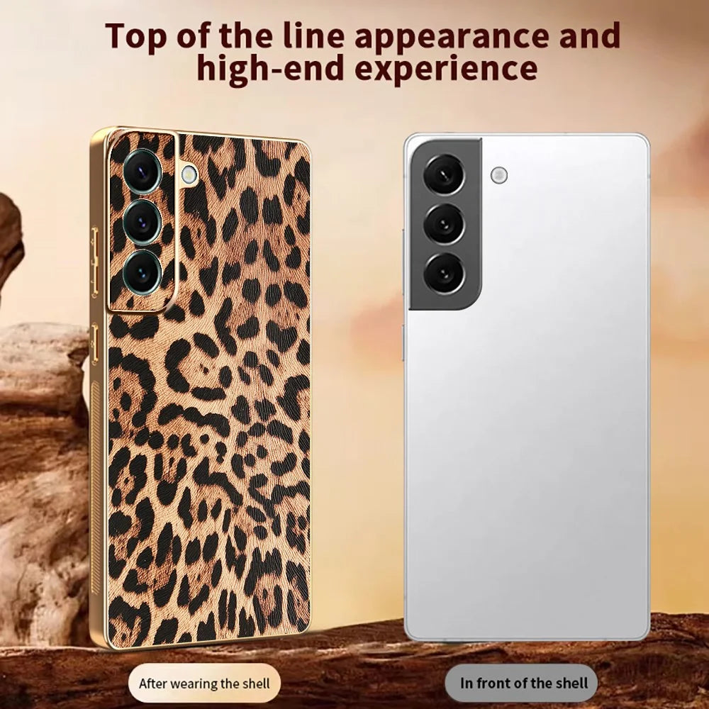 For Samsung Galaxy S22+ 5G Case Leopard Print PU Leather Coated PC + TPU Electroplating Phone Cover - 4