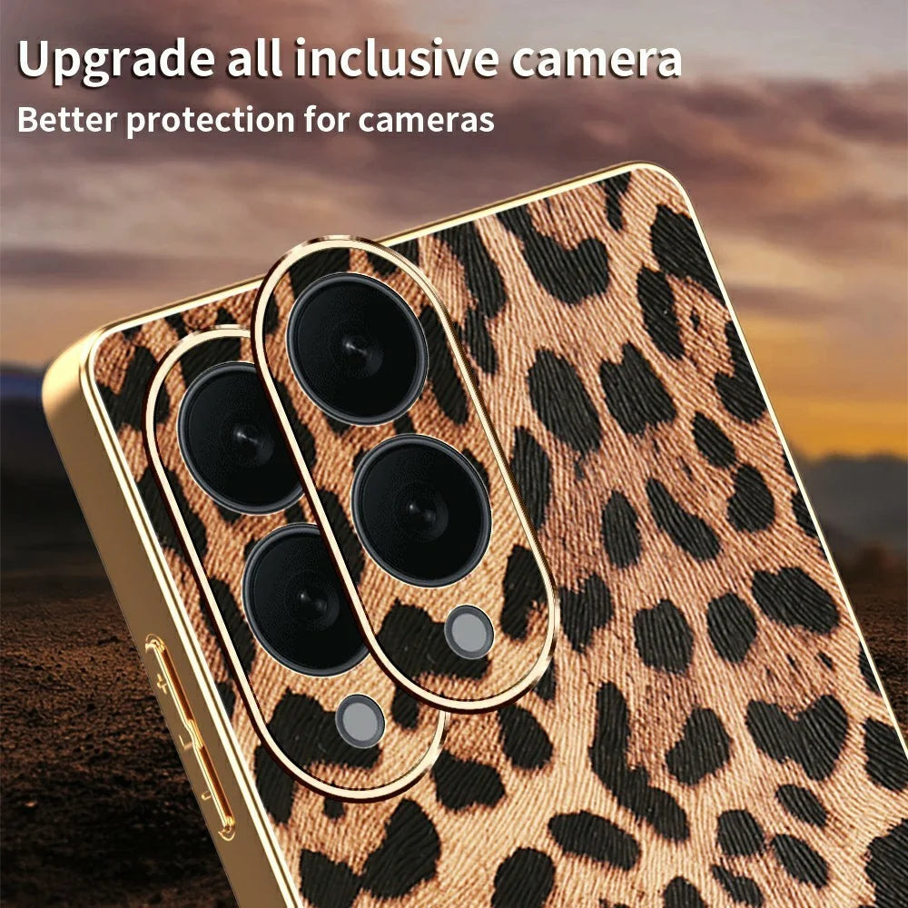 For Samsung Galaxy S25 Edge Case Leopard Print PU Leather Coated PC + TPU Electroplating Phone Cover - 4