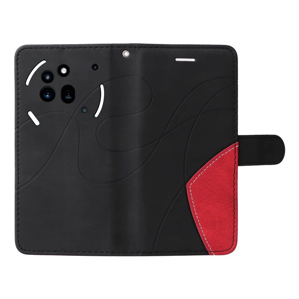 For Nothing Phone (3a) Pro Leather Phone Case Stand Wallet with Bi-colour Splicing Design - Black - 3