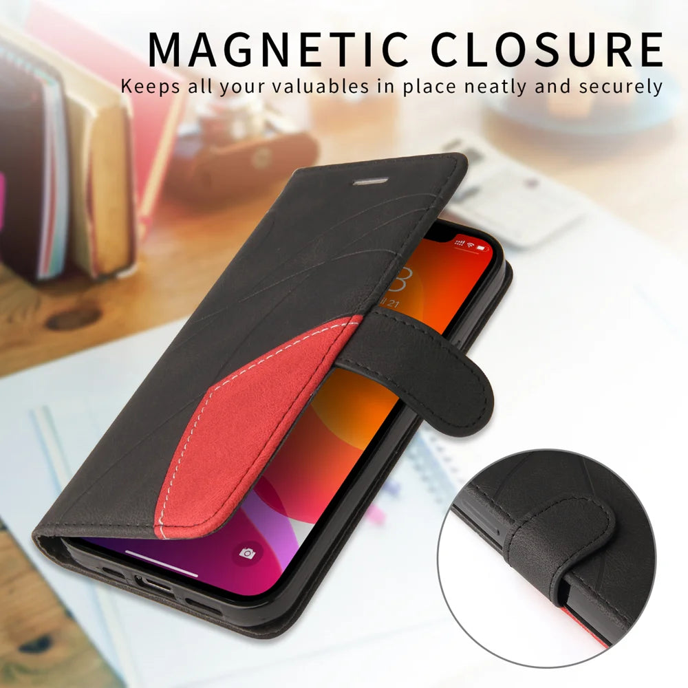 For Nothing Phone (3a) Pro Leather Phone Case Stand Wallet with Bi-colour Splicing Design - Black - 4