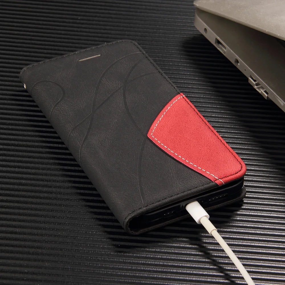 For Nothing Phone (3a) Pro Leather Phone Case Stand Wallet with Bi-colour Splicing Design - Black - 5