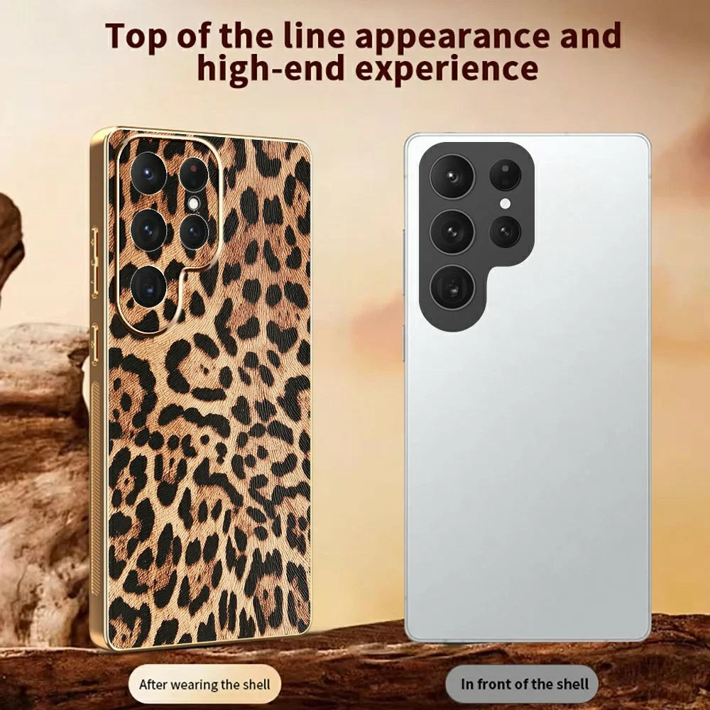 For Samsung Galaxy S25 Ultra Case Leopard Print PU Leather Coated PC + TPU Electroplating Phone Cover - 3