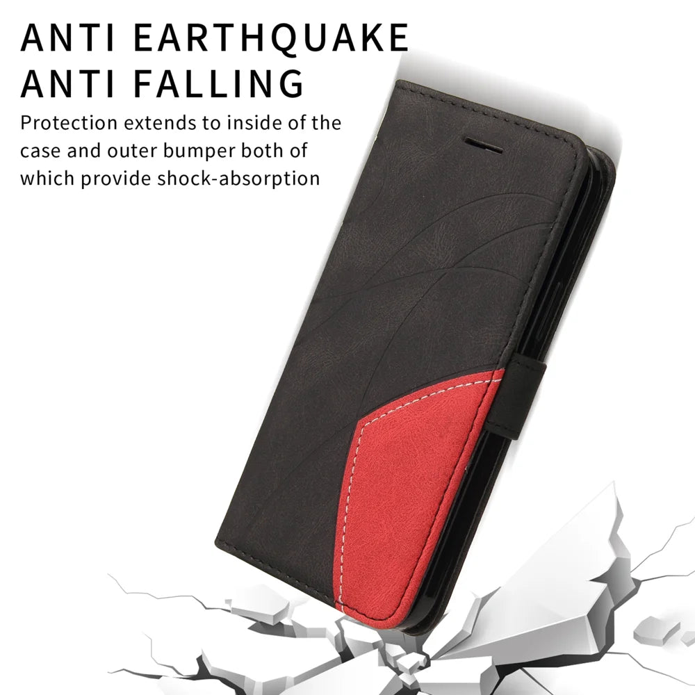 For Nothing Phone (3a) Leather Phone Case Stand Wallet with Bi-colour Splicing Design - Black - 7