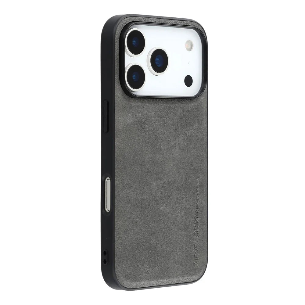 X-LEVEL Bojue-3 Series For iPhone 17 Pro Max Case Leather Coated PC + TPU Phone Back Cover - Grey - 1