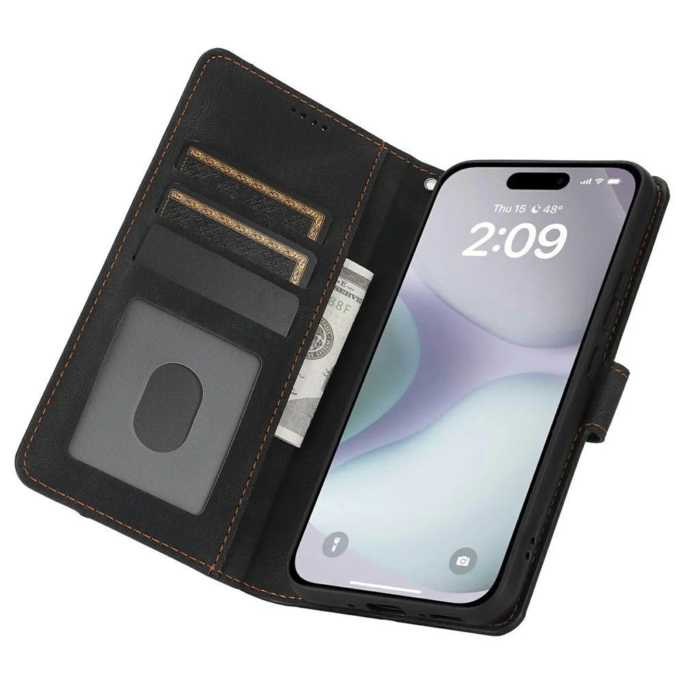 For iPhone 17 Case PU Leather Phone Cover with Wallet Stand - Black - 2