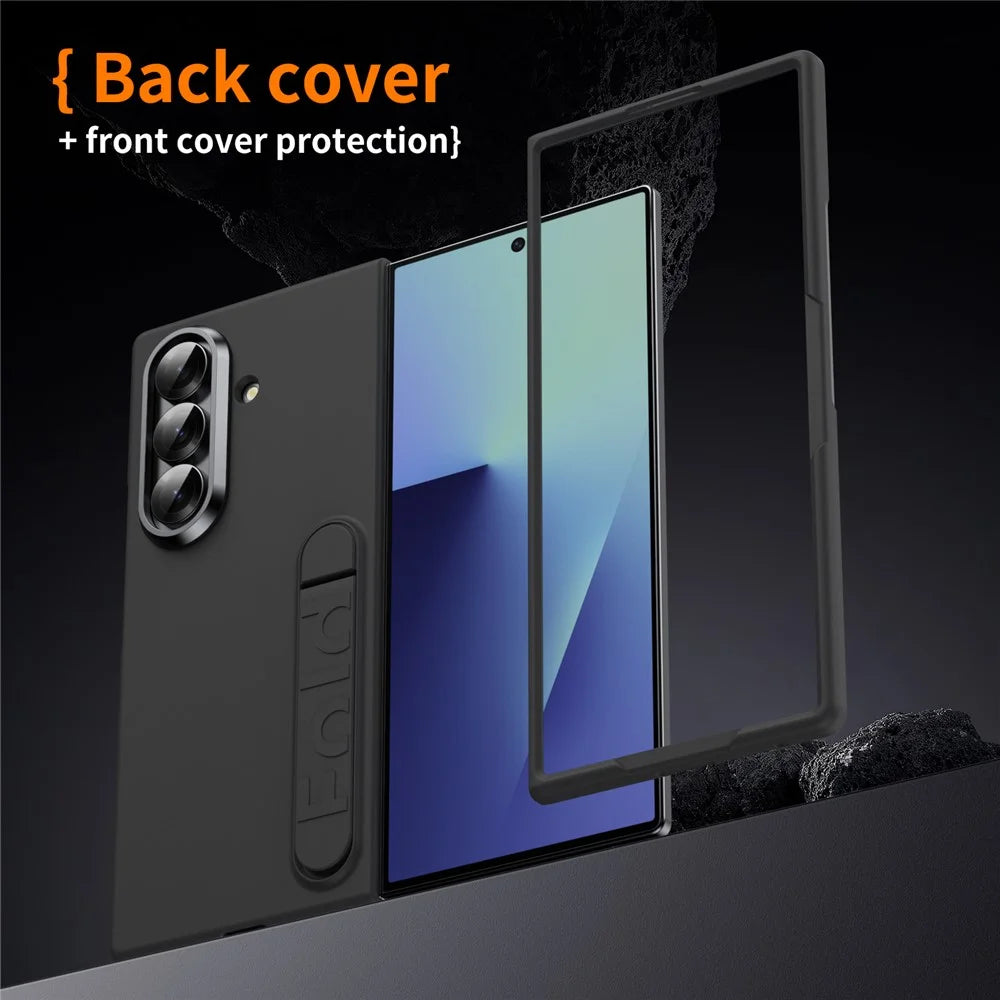 For Samsung Galaxy Z Fold7 5G Phone Case Kickstand PC Cover with Tempered Glass Screen Protector - Black - 5