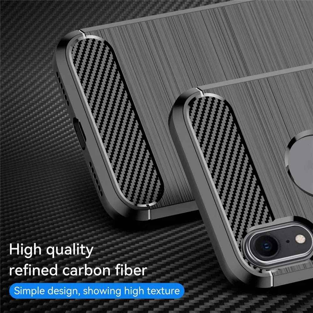 For iPhone XR 6.1 inch Drop Protection Flexible TPU Phone Back Cover Brushed Carbon Fiber Texture Cell Phone Case - Black - 2