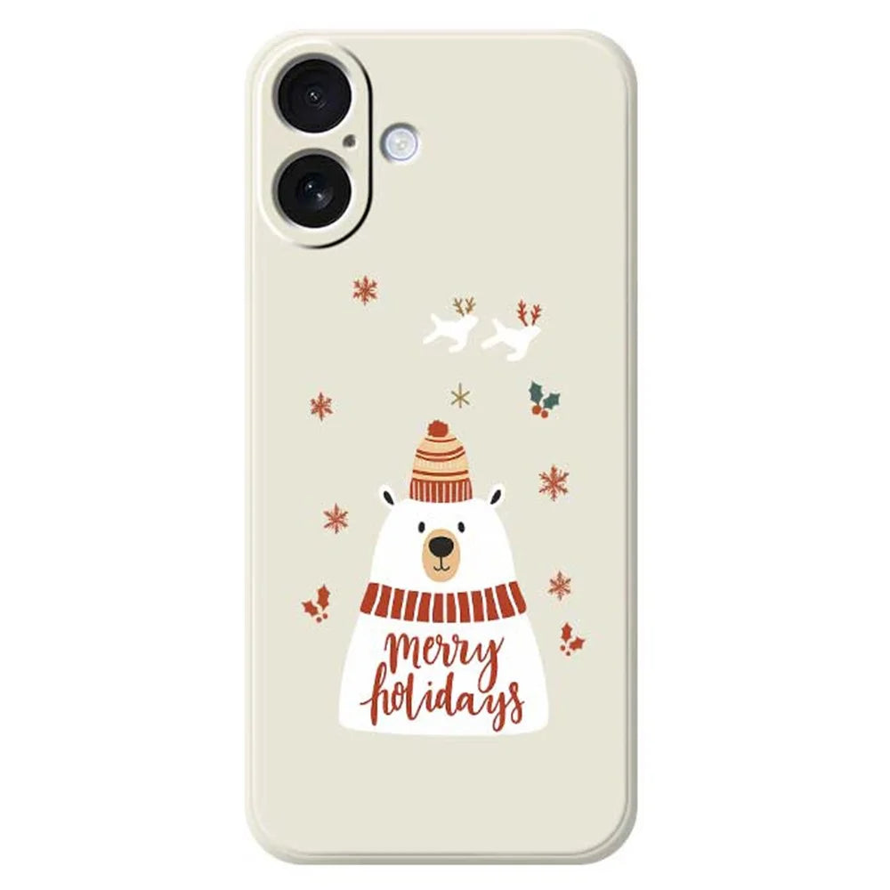 For iPhone 17 Case Merry Holiday Bear Pattern Printing Straight Edge TPU Phone Back Cover - Beige - 1