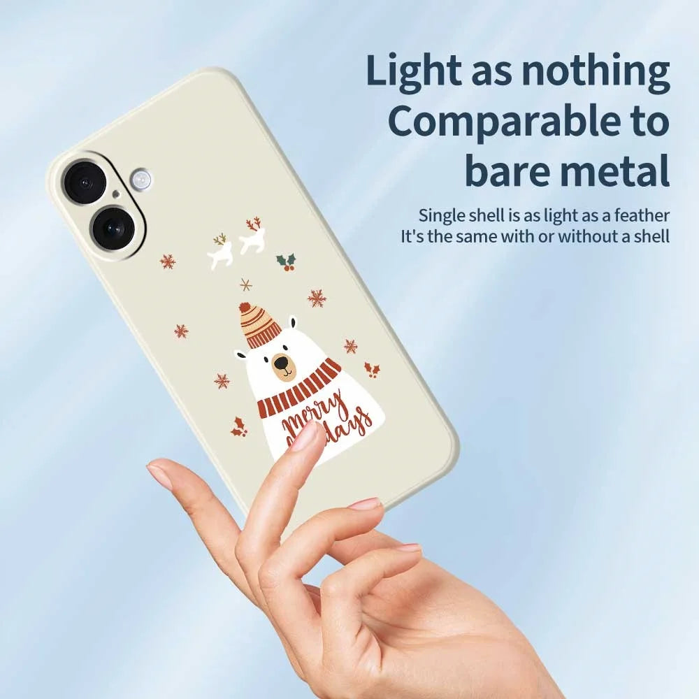 For iPhone 17 Case Merry Holiday Bear Pattern Printing Straight Edge TPU Phone Back Cover - Beige - 3