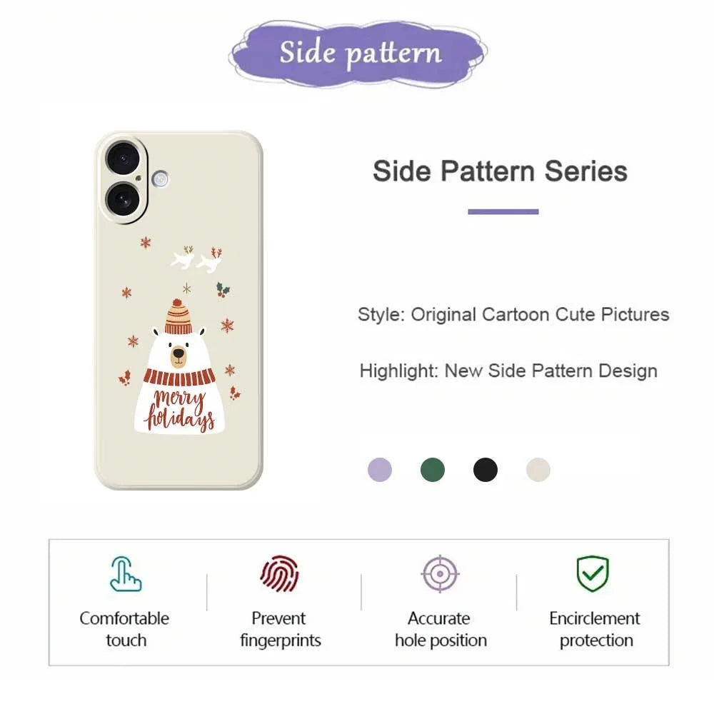 For iPhone 17 Case Merry Holiday Bear Pattern Printing Straight Edge TPU Phone Back Cover - Beige - 7