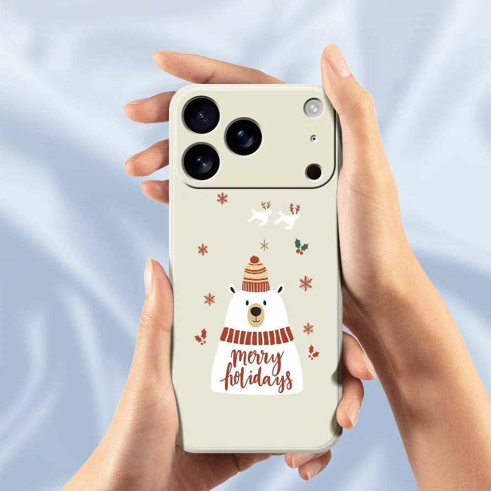 For iPhone 18 Pro Max / 17 Pro Max Case Merry Holiday Bear Pattern Printing Straight Edge TPU Phone Back Cover - Beige - 4