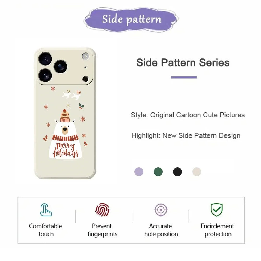 For iPhone 18 Pro Max / 17 Pro Max Case Merry Holiday Bear Pattern Printing Straight Edge TPU Phone Back Cover - Beige - 7