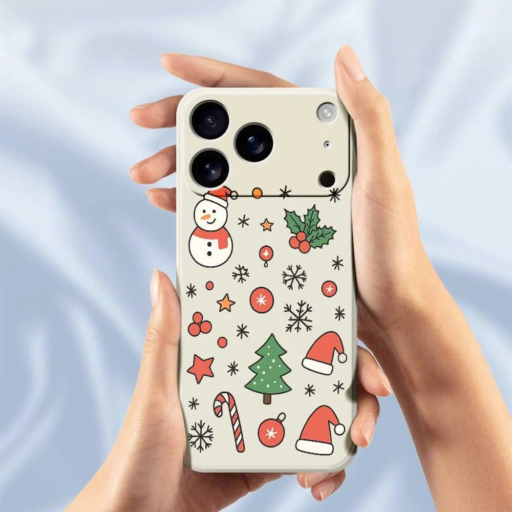For iPhone 18 Pro / 17 Pro Case Snowman and Santa Hat Pattern Printing Straight Edge TPU Phone Back Cover - Green - 4