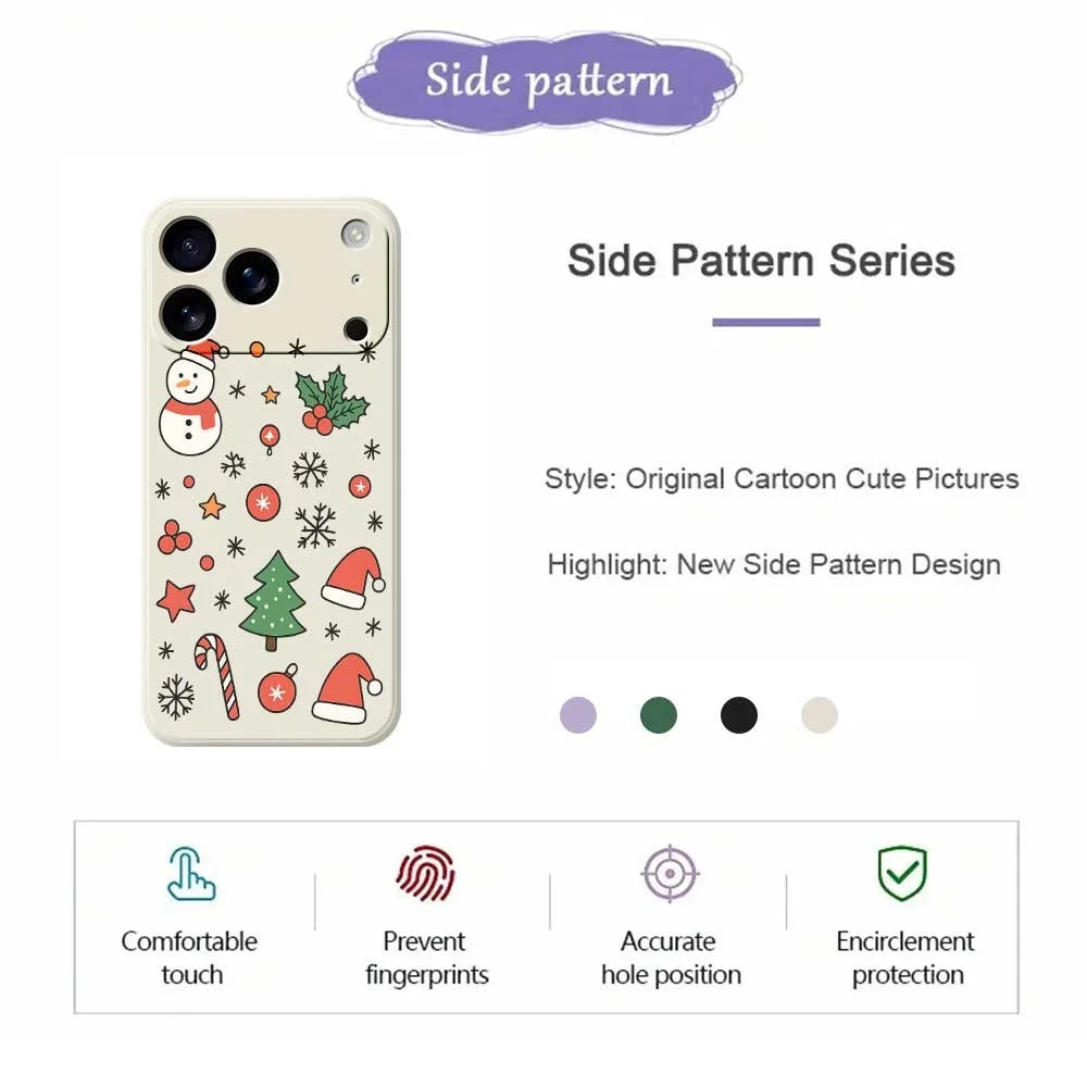 For iPhone 18 Pro / 17 Pro Case Snowman and Santa Hat Pattern Printing Straight Edge TPU Phone Back Cover - Green - 7