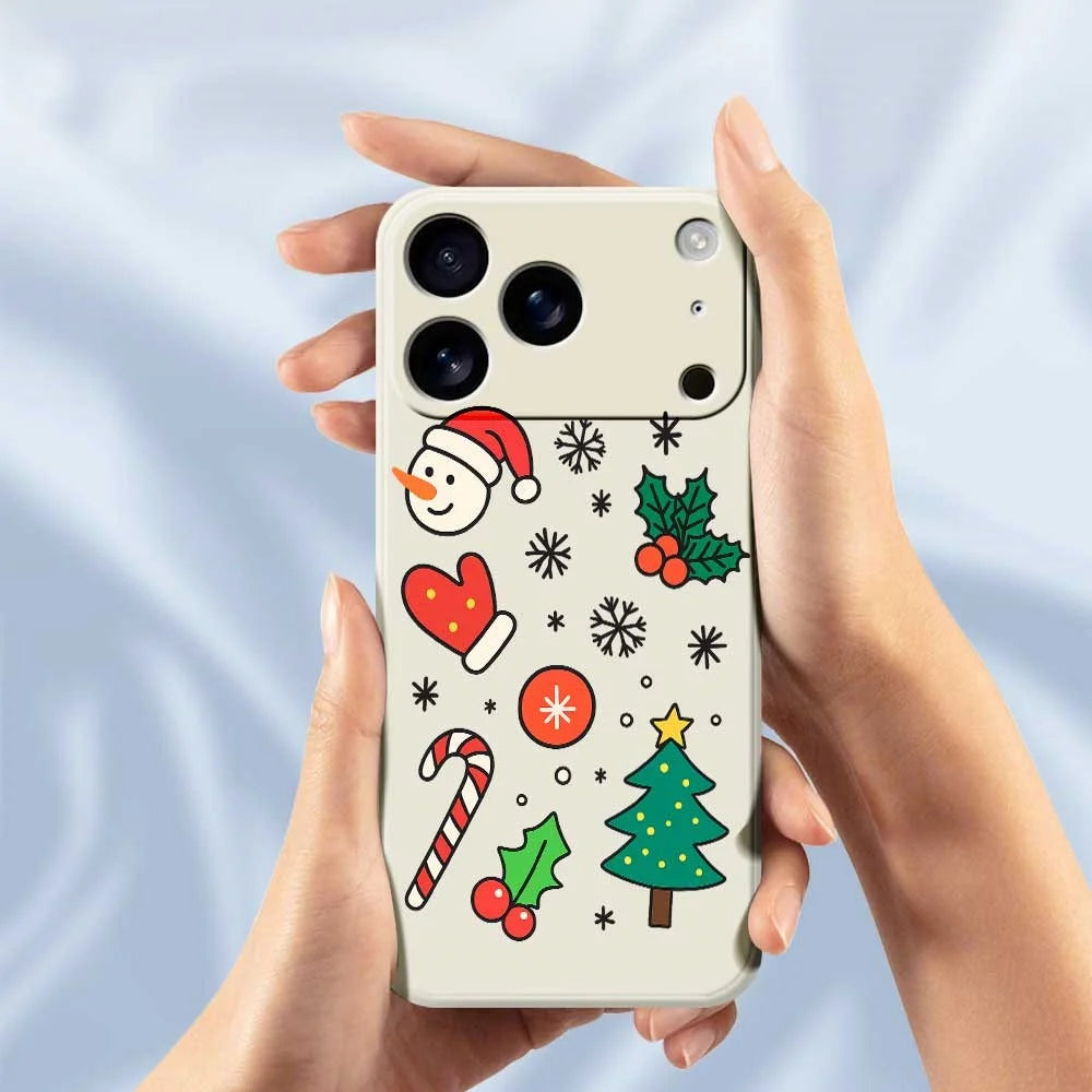 For iPhone 18 Pro Max / 17 Pro Max Case Christmas Snowman and Tree Pattern Printing Straight Edge TPU Phone Back Cover - Beige - 4