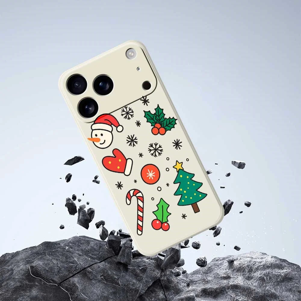 For iPhone 18 Pro Max / 17 Pro Max Case Christmas Snowman and Tree Pattern Printing Straight Edge TPU Phone Back Cover - Beige - 5