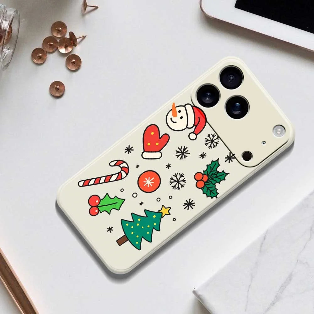 For iPhone 18 Pro Max / 17 Pro Max Case Christmas Snowman and Tree Pattern Printing Straight Edge TPU Phone Back Cover - Beige - 6