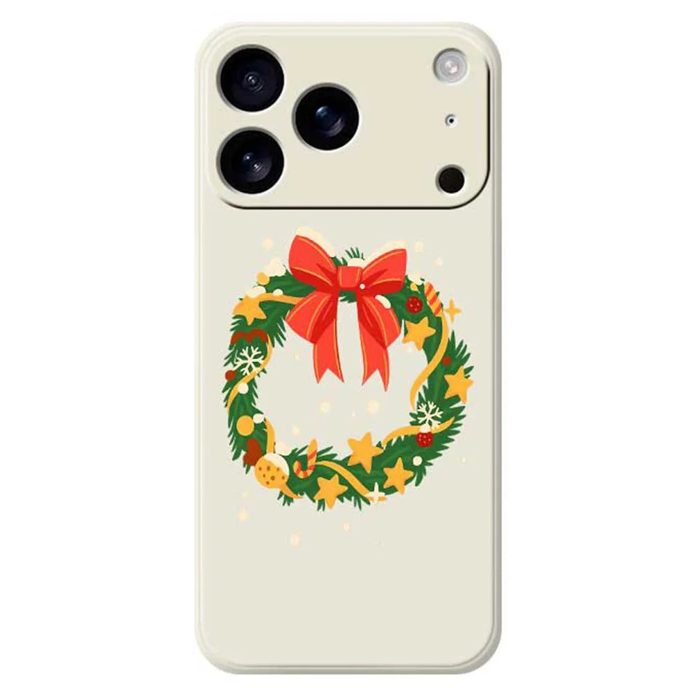 For iPhone 18 Pro Max / 17 Pro Max Case Bow Wreath Pattern Printing Straight Edge TPU Phone Back Cover - Beige - 1