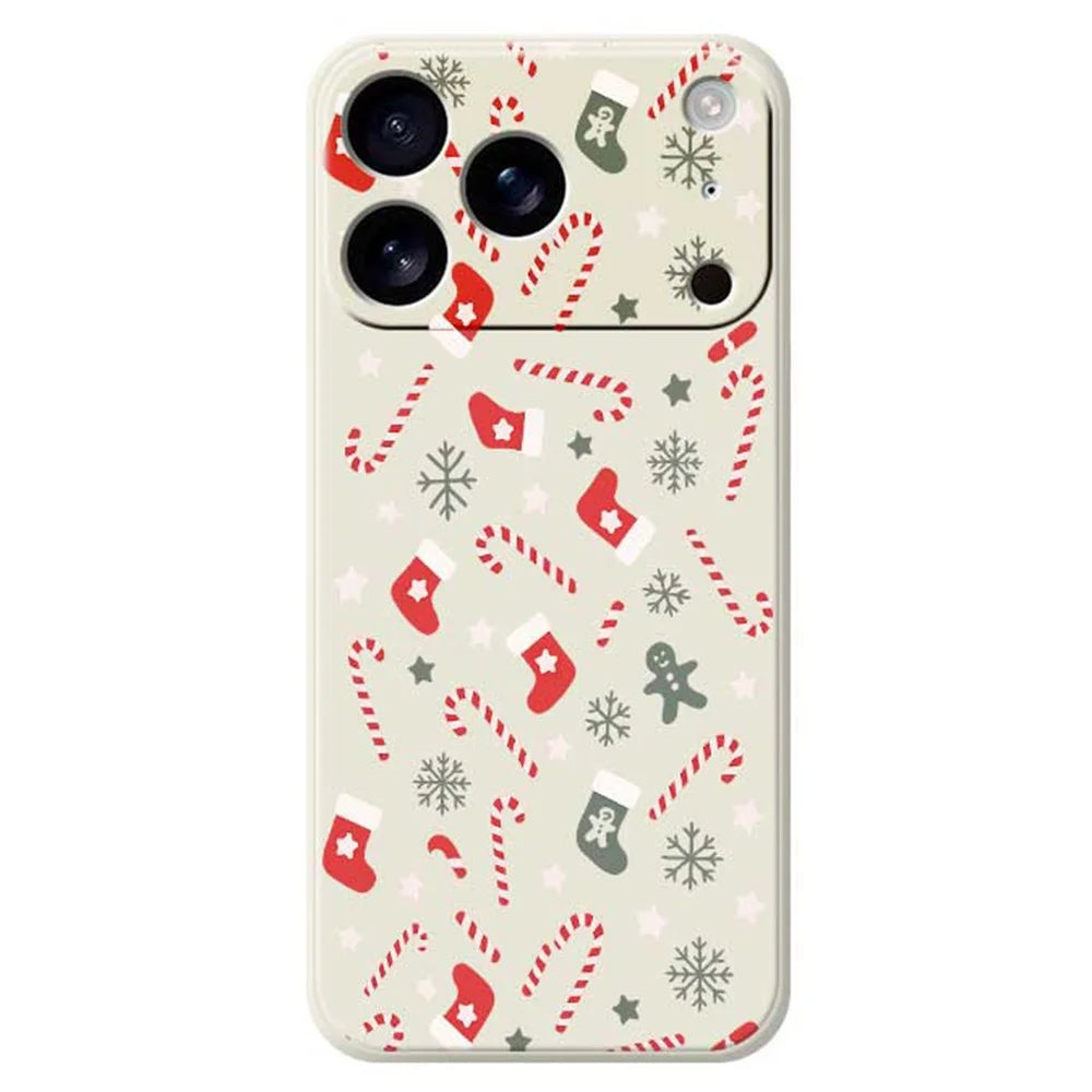 For iPhone 18 Pro / 17 Pro Case Red Grey Socks and Canes Pattern Printing Straight Edge TPU Phone Back Cover - Beige - 1