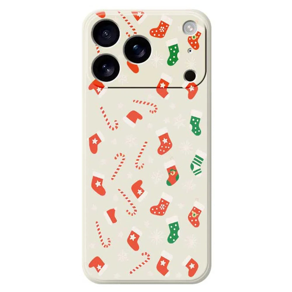 For iPhone 18 Pro / 17 Pro Case Red Green Socks and Canes Pattern Printing Straight Edge TPU Phone Back Cover - Beige - 1