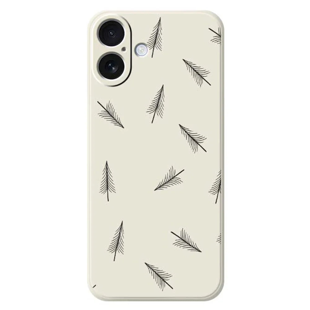 For iPhone 17 Case Hand Drawn Trees Pattern Printing Straight Edge TPU Phone Back Cover - Beige - 1