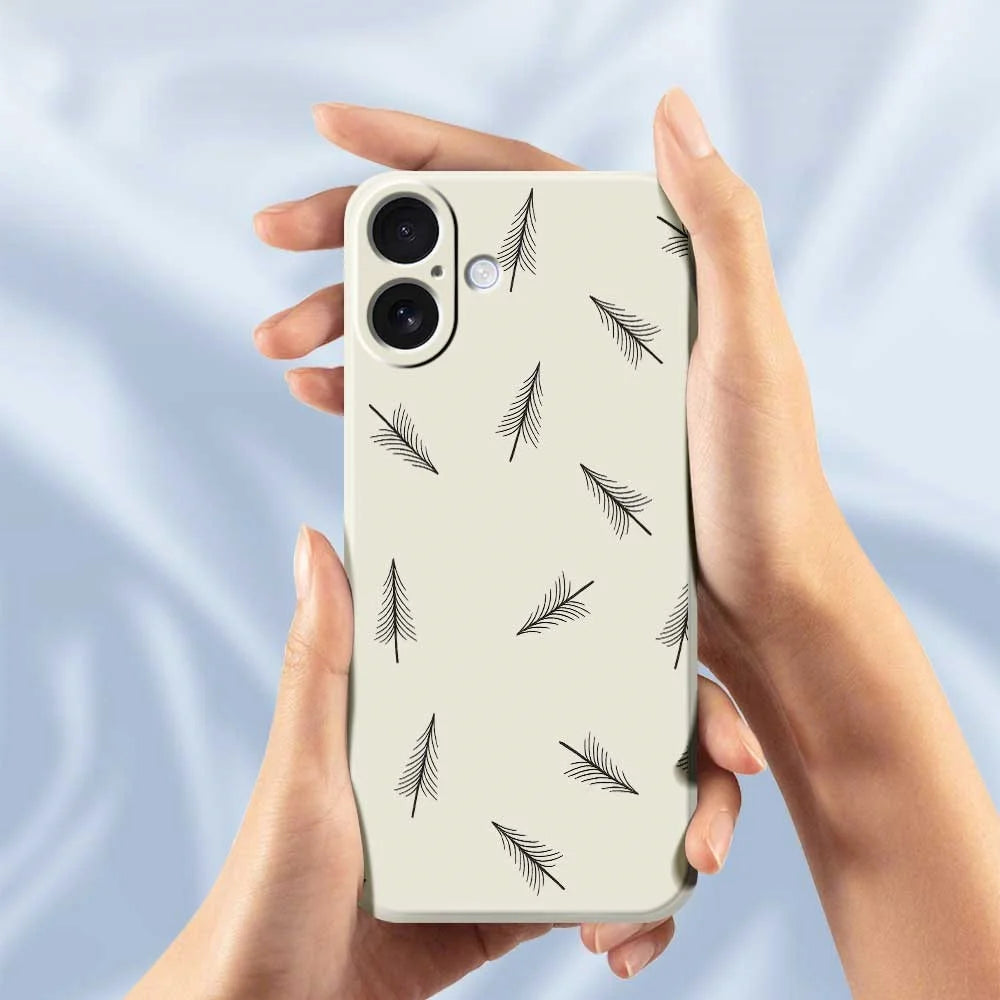 For iPhone 17 Case Hand Drawn Trees Pattern Printing Straight Edge TPU Phone Back Cover - Beige - 4