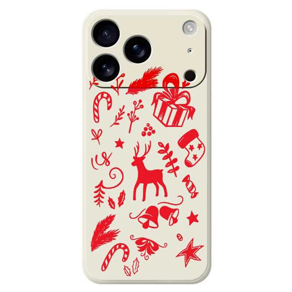 For iPhone 18 Pro / 17 Pro Case Hand Drawn Christmas Pattern Printing Straight Edge TPU Phone Back Cover - Beige - 1