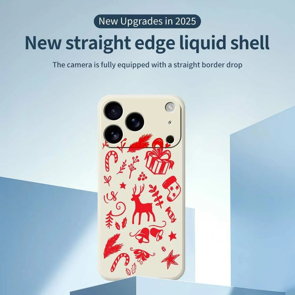 For iPhone 18 Pro Max / 17 Pro Max Case Hand Drawn Christmas Pattern Printing Straight Edge TPU Phone Back Cover - Beige - 2